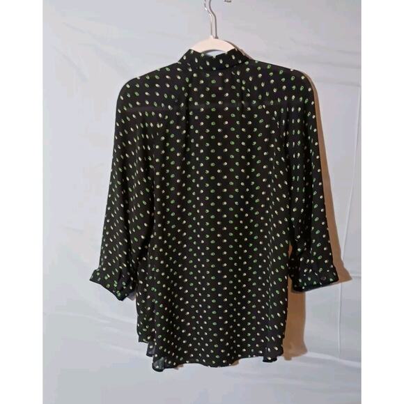 Cabi Womens XS Button Down Blouse Blue Geometric Top Sheer Career Classic Shirt - Picture 2 of 8